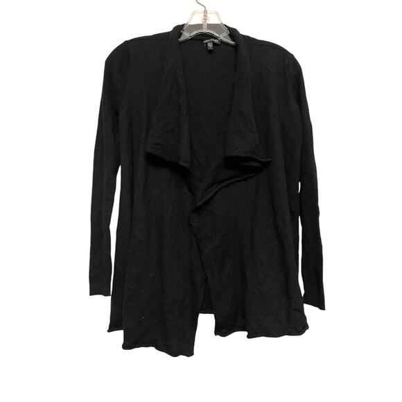 Eileen Fisher 100% Merino Wool Open Cardigan Sweater Size Small Black Boho Light - Picture 1 of 7